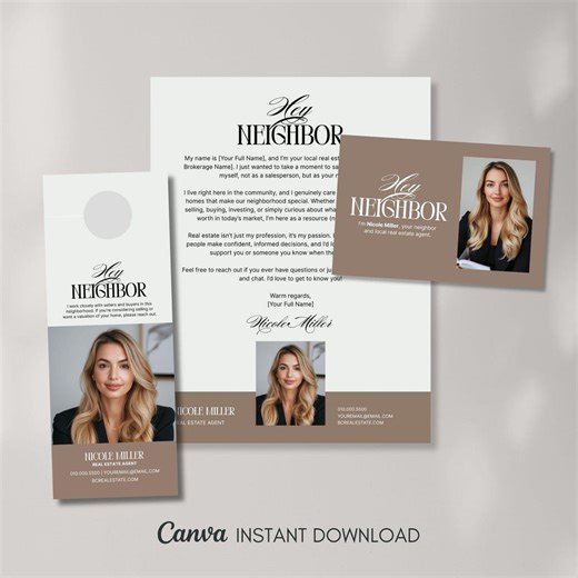 Real Estate Farming Bundle | Real Estate Letter | Real Estate Postcard | Real Estate Door Hanger | Hello Neighbor | Real Estate Marketing - Etsy