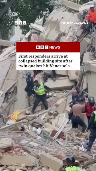 First responders at collapsed building site after twin earthquakes hit Caracas, Venezuela. #BBCNews