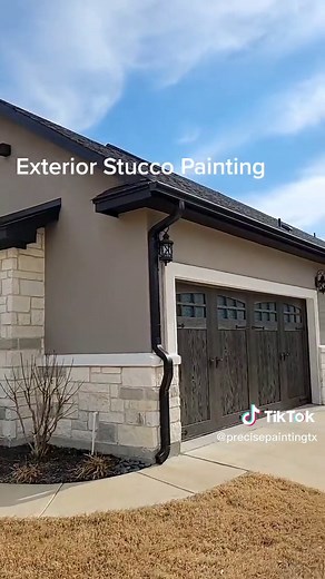 Exterior Stucco Painting with Hardie on soffit and trim. The first thing we did was pressure wash the house. Then we decided to paint the main color first . we caulk soffit and trim where needed. It was a custom match from Sherwin William's. We spray and was back rolling the Stucco. After main color was completed we mask the Stucco with plastic and Spray the soffit and trim (Sherwin Williams Tricorn Black) . once everything was complete, we did the off white trim.(Custom Match color) #exteriorpa