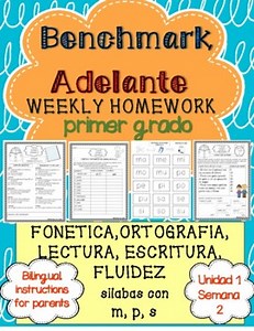 Benchmark Adelante 1st Grade UNIT 1 WK 2 Homework: silabas con m, p, s
