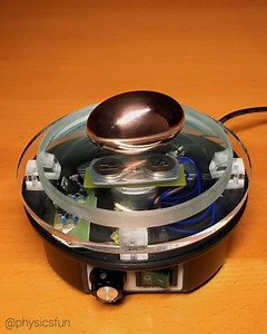 Induced Current Spin-Up: copper is not magnetic, but magnets can interact with conductors. A favorite demonstration that I will lecturing about next week where spinning magnets in the magnetic stirrer induce electric currents to flow in the solid copper PhiTOP- these currents then create their own magnetic field which opposes the magnets underneath and pushes the PhiTOP to spin. Credit to astrophysicist Kenneth Brecher, the creator of the PhiTOP and this unique means of using Lenz’s Law to spin 