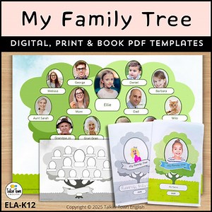 My Family Tree Template Digital, Printable Family Tree Project & Foldable Book