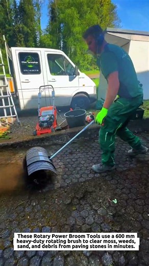 Rotary Power Broom Tools Clean 600 mm Pavers Fast with Heavy Duty Sweeper Brush