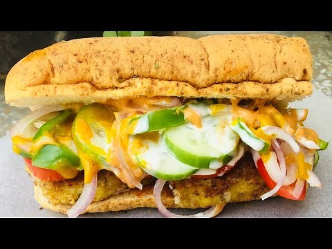 Aloo Patty Subway sandwich | Veg Subway Sandwich recipe | Healthy veggie Sub