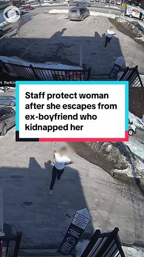 A woman who was allegedly assaulted and kidnapped by her ex-boyfriend in Butler, Pennsylvania was protected by staff after she ran into a store to escape him on Feb. 14. Video shows her running out of a U-Haul van and limping into Butler Tobacco and Grocery. One of the workers told @KDKA that she came in