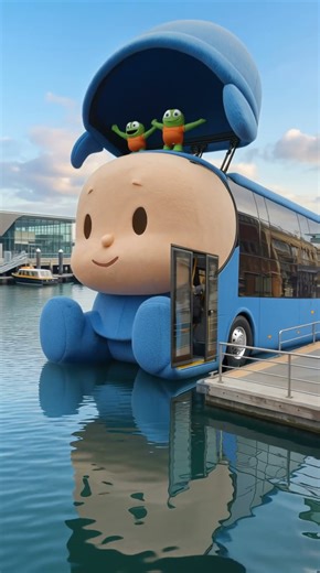 Giant Pocoyo Water Bus 🚢 Until the Hat Opens! 😂 #pocoyo #aistory #meow #yt:cc=on