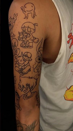 Minimal cartoon character tattoos. #shortvideo #tattooideas #shortfeed #viral #cartoontattoo #art