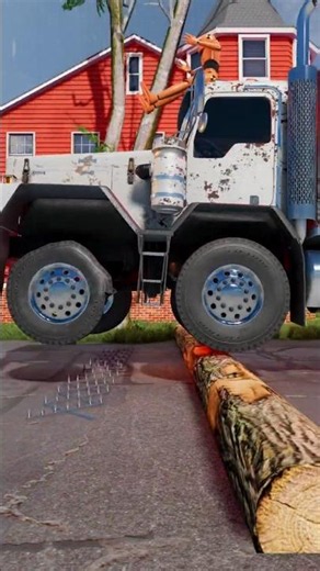 Satisfying Tire Blowout Physics on the Giant Log! 🪵 #beamngdrive
