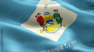 Flag of Delaware video waving in wind. Realistic US State Flag background. American Delaware Flag Looping closeup 1080p Full HD 1920X1080 footage. Delaware USA United States State flags/ Other HD flag