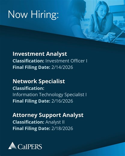 We're hiring! Check out these job openings and more. Some close soon, so apply today: https://calcareers.ca.gov/CalHRPublic/Search/JobSearchResults.aspx#depid=162 #Hiring #Jobs #GovernmentJobs #Recruitment | CalPERS