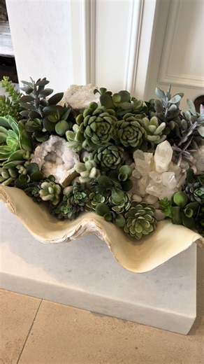 Coastal Art Elegance: Clam Shell Design with Succulents