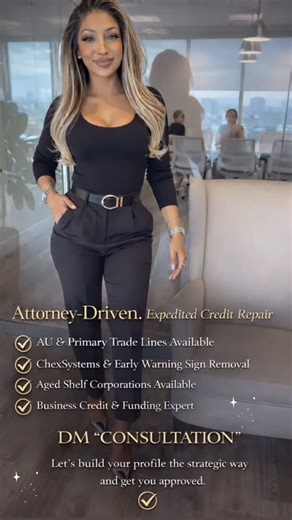 CERTIFIED CREDIT & FUNDING EXPERT on Instagram: "Attorney-driven. Profile optimization lenders actually approve. ✔ Personal & Business Tradelines ✔ ChexSystems & Early Warning Removal ✔ Business credit & funding 👇Comment below “CONSULTATION” to get started today. Serious inquiries only please. #CreditRepair #Tradelines #BusinessFunding #Wealth #Entrepreneur"