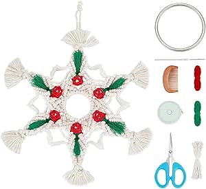 FREEBLOSS Macrame Christmas Snowflake Colorful Kit with Instructions for Adults - Woven Macrame Decor for Christmas Tree Craft Enthusiasts Gift