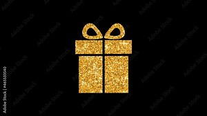 Gift box - golden glittering icon. PNG codec with alpha channel - transparent background.