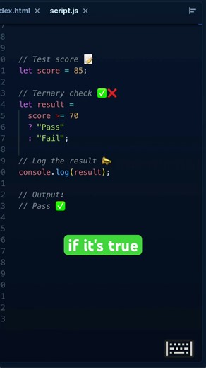 Ternary Operator in JavaScript #JavaScript #CodingForBeginners #LearnToCode #WebDev #CodeShorts