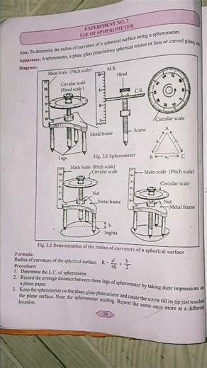 Physics practical no 3 Class 11th USE OF SPHEROMETER