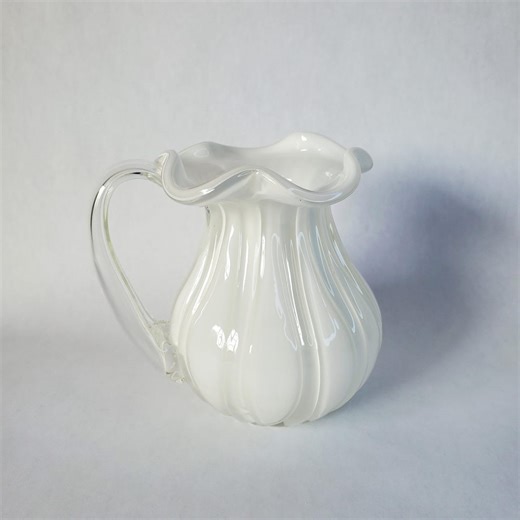 Vintage White Blown Glass Pitcher - Gorgeous Designs - Etsy