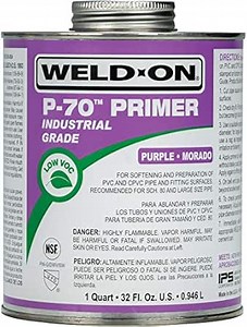 WELD-ON 10223 P-70 Industrial Grade PVC/CPVC Non-Bodied Primer - Fast Acting and Low-VOC, Purple, 1 Quart (32 fl oz)