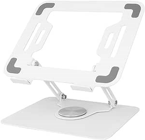 Aluminum Laptop Stand with Adjustable Height and Angle Ergonomic Computer Stand, Laptop Stand for Desk 360° Rotation PC Stand Portable Laptop Riser Notebook Bracket for 10-17.3'' Laptop- (White)