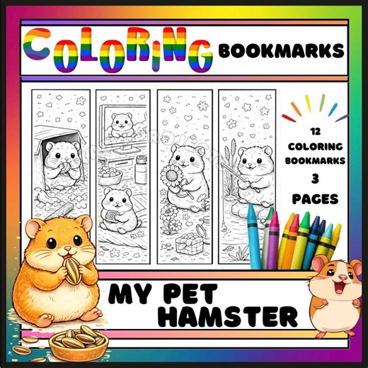 Printable Hamster Coloring Bookmarks, Kids Pet Activity Pages (PDF Download) - Etsy