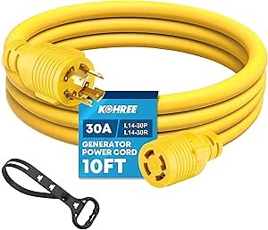 Kohree 10FT 30 Amp Generator Extension Cord 4 Prong, NEMA L14-30P/L14-30R, Generator Power Locking Cord for Manual Transfer Switch, Electric Extension Wire 10 Gauge 125/250V, 7500W with Cord Organizer