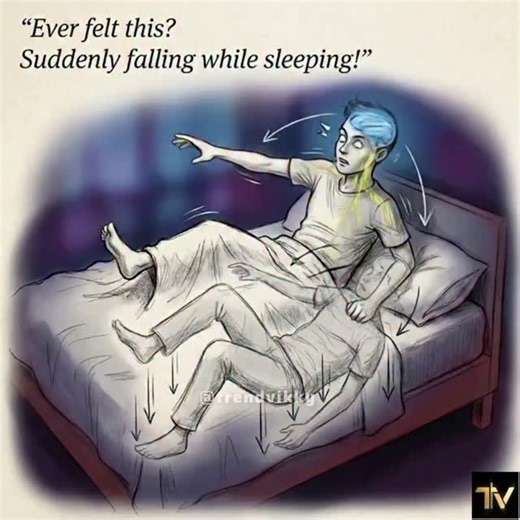 Trend Vikky on Instagram: "Ever felt this? You’re sleeping peacefully… and suddenly it feels like you’re falling from a height 😵‍💫 You jerk awake with a shock. That’s not a nightmare. That’s science. It’s called a Hypnic Jerk. As you fall asleep, your heart rate slows down ❤️ Your muscles fully relax 💤 Your brain misreads this sudden shutdown and panics: “Wait… is the body dying?” So it sends a sudden electrical signal ⚡ to jolt you awake and check if you’re still alive. That falling sensatio