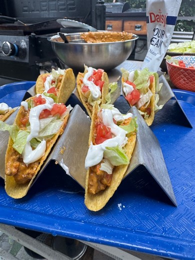 All Recipes did these cheesy #rotel tacos, and they looked too good to pass up! We HAD to make these on the griddle! This is a “sneak peek” teaser at an upcoming video! #pitbossnation #food #outdoorcooking #recipe | WALTWINS