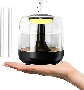 Portable Mini Humidifier for Bedroom, 440ml Small USB Cool Mist Humidifier with Colorful LED Night Light, Personal Desktop Humidifier for Office, Travel, Plants, Super Quiet, Black
