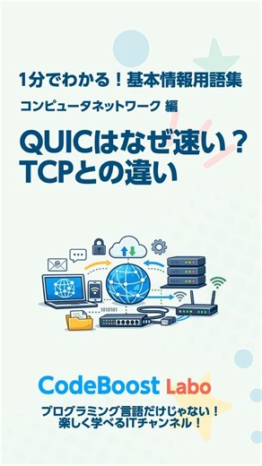 QUICはなぜ速い？TCPとの違い｜基本情報用語集 コンピュータネットワーク編 #shorts #shortsfeed