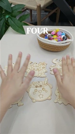 Halloween Wooden Painting Crafts with Gems and Hanging Twine