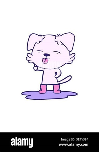 pressure popping animation of cartoon dog sticking out tongue in puddle