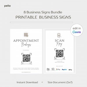 8 Pack Business Sign Templates Canva | Editable QR Code Signs Printable | Booking, Menu, Reviews, Tips & Wifi Small Business - Etsy
