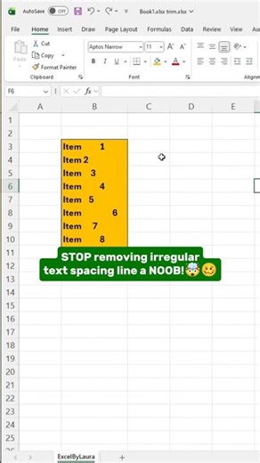 Remove irregular text spacing in excel! #excel #exceltips #exceltricks #spreadsheet