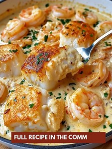 44K views · 358 reactions | Big-time comfort food vibes in this easy seafood dinner winner!  Ingredients : 4 cod fillets (about 5 oz each), skinless 12 large shrimp, peeled and deveined 1 tbsp olive oil 2 tbsp butter | Tasty Home Recipes | Facebook