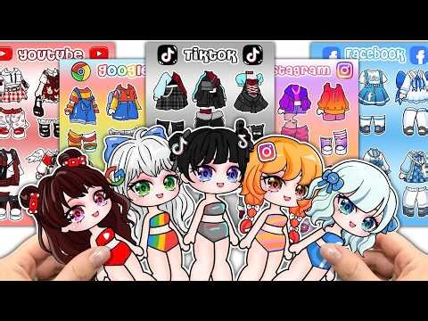 ✨Paper DIY✨ GACHA Social Media Fashion Styles Gamebook | Youtube, Facebook, Tikok... ASMR