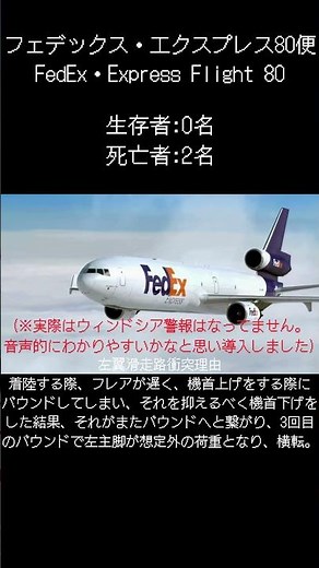 フェデックス・エクスプレス80便当該機はMD-11Fで飛行当時ウィンドシアが発生していたりしていたが着陸に影響するものではなくそのまま着陸体制に入った所フレア動作が遅く結果ポーポイズに陥り横転事故