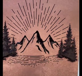 Kitchen Backsplash, Rising Sun Behind the Mountains Kitchen Backsplash, Nature Scene Copper Backsplash Panel, Handmade Copper Backsplash Tile, Indoor Outdoor Wall Decor (Copper&Black)