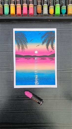 ✨Easy Night Sunset Scenery Drawing🌙 | Oil Pastel Art for Beginners