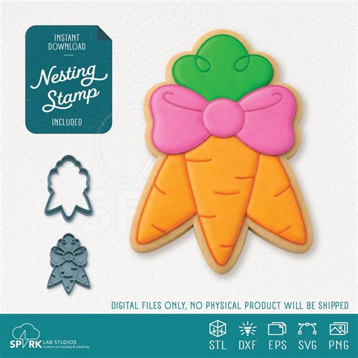 Easter Cookie Cutter Set With Stamp - Carrot Bunch With Bow | STL for 3D Printing - Etsy