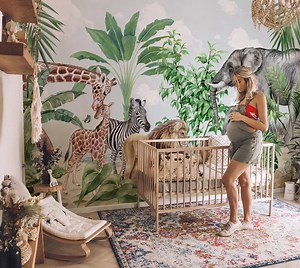 Kids Jungle Safari Animals Wallpaper | Giraffe Elephant Zebra Lion Wall Mural | Nursery & Kids Room - Etsy