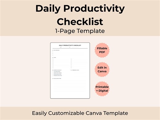 Simple Daily Productivity Checklist | Daily Workflow Planner | Task Checklist - Etsy