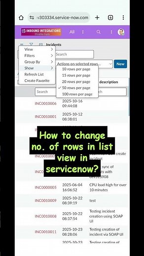 How to change no of rows in list view in servicenow ?