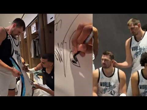Nikola Jokic makes Wemby sign his jersey with an alien and slaps Luka Doncic 😂