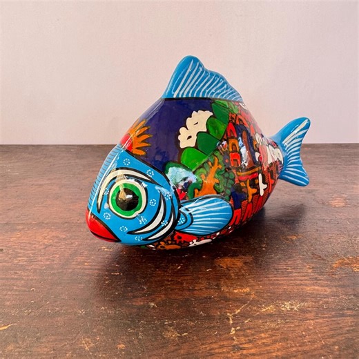 Mexican Hand Painted Fish Figurine, Colorful Talavera Style Folk Art | Handcrafted Mexican Decor | Coastal Beach House Decor - Etsy
