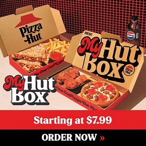 10K views · 15 reactions | There’s no wrong way to build your My Hut Box™! Choose between a 2-topping Personal Pan Pizza®, a full order of Melts or a half order of Melts, then pair it with fries or 4 boneless wings tossed in either Buffalo Medium or Honey BBQ sauce. | Pizza Hut | Facebook