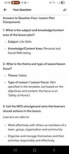 Answers to Question Four: Lesson Plan ComponentsWhat is the s... | Filo