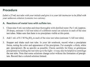 Laboratory Experiment #9: Qualitative Determination of Selected Metal Cations