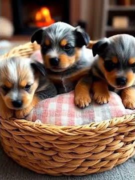Best Australian Stumpy Tail Cattle Dog 3 Puppies In Basket -Cute Dogs-#PUPPIES