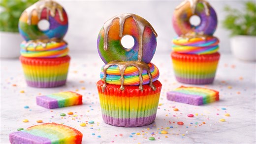How to make ultimate rainbow donut cupcakes
