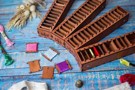 Wooden Thread Bobbins Organizer - Embroidery & Cross Stitch Storage Box - Magnetic Thread Holder - Etsy